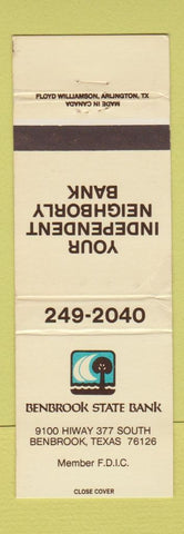 Matchbook Cover - Benbrook State Bank TX WEAR