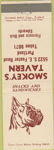 Matchbook Cover - Smokey's Tavern Porland OR Great Dane