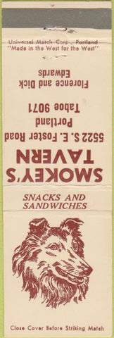 Matchbook Cover - Smokey's Tavern Porland OR Collie?