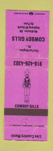 Matchbook Cover - Cowboy Gills McAlester OK Country Music WORN