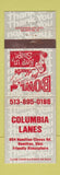 Matchbook Cover - Columbia Lanes Bowling Hamilton OH WEAR