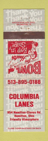 Matchbook Cover - Columbia Lanes Bowling Hamilton OH WEAR