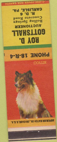 Matchbook Cover - Gottshall Auctioneer Carlisle PA Collie