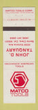 Matchbook Cover - Matco Tools John Tanquary Santa Clara CA