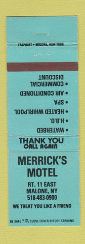 Matchbook Cover - Merrick's Motel Malone NY