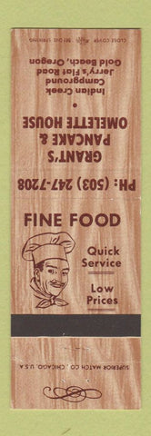 Matchbook Cover - Grant's Pancake & Omelette House Gold Beach OR