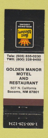 Matchbook Cover - Golden Manor Motel Best Western Socorro NM WEAR