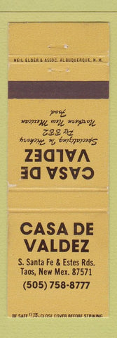 Matchbook Cover - Casa De Valdez Taos NM