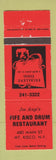 Matchbook Cover - Joe Angi's Fife and Drum Mount Kisco NY RED