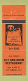 Matchbook Cover - Joe Angi's Fife and Drum Mount Kisco NY ORANGE