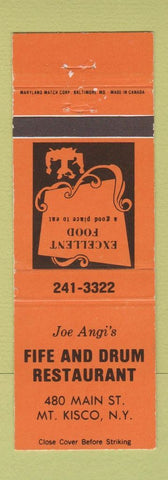 Matchbook Cover - Joe Angi's Fife and Drum Mount Kisco NY ORANGE