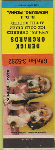 Matchbook Cover - Derick Orchards Apples Cherries Newburg PA Basset Hound
