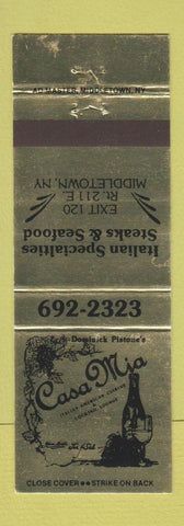 Matchbook Cover - Casa Mia Italian Restaurant Middletown NY