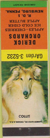 Matchbook Cover - Derick Orchards Apples Cherries Newburg PA Collie