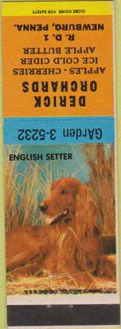 Matchbook Cover - Derick Orchards Apples Cherries Newburg PA English Setter