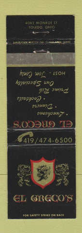 Matchbook Cover - El Greco's Restaurant Toledo OH