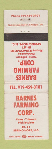 Matchbook Cover - Barnes Farming Corp Tobacco Yams Spring Hope NC WORN