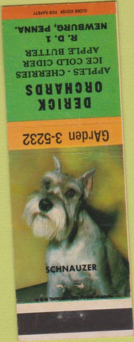 Matchbook Cover - Derick Orchards Apples Cherries Newburg PA Schnauzer