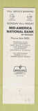 Matchbook Cover - Mid America National bAnk Chicago IL