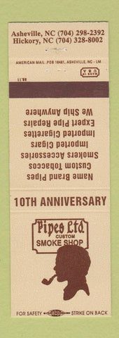 Matchbook Cover - Pipes Ltd Smoke Shop Tobacco Asheville Hickory NC
