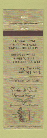 Matchbook Cover - Forbis & Dick Funeral Home Greensboro NC