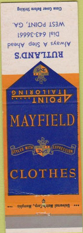 Matchbook Cover - Mayfield Clothes Rutlands West Point GA