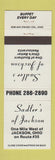 Matchbook Cover - Sadler's Restaurant Jackson OH WHITE