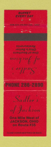 Matchbook Cover - Sadler's Restaurant Jackson OH RED