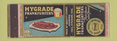 Matchbook Cover - Hygrade Frankfurters Hot Dogs UNIVERSAL LONG