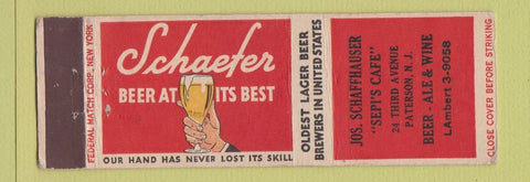 Matchbook Cover - Joe Schaffhauser Sepi's Paterson NJ Schaefer Beer FEDERAL LONG