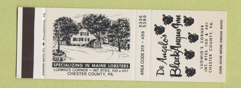 Matchbook Cover - De Angelo's Black Angus Inn Chester County PA SAMPLE