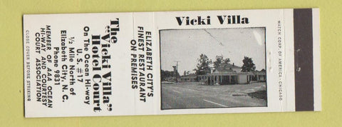 Matchbook Cover - Vicki Villa Hotel Court Elizabeth City NC