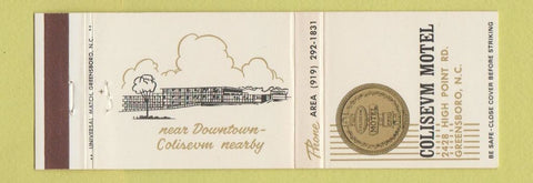 Matchbook Cover - Coliseum Motel Greensboro NC