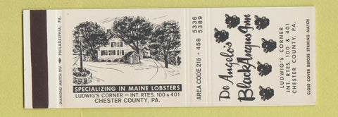 Matchbook Cover - De Angelo's Black Angus Inn Chester County PA SAMPLE