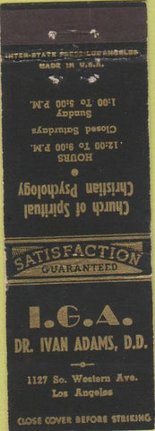 Matchbook Cover - Church of Spiritual Christian Psychology Los Angeles CA