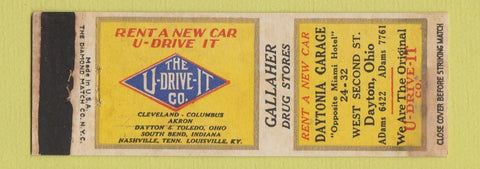 Matchbook Cover - U Drive IT Rental Cars Dayton OH WEAR