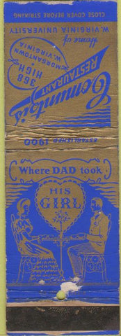 Matchbook Cover - Comuntzis Restaurant Morgantown WV girlie
