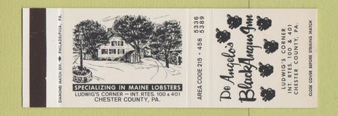 Matchbook Cover - De Angelo's Black Angus Inn Chester County PA SAMPLE