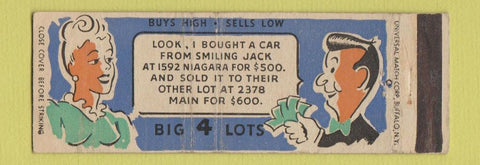 Matchbook Cover - Smart Set Matches Buffalo NY Big 4 Used Cars girlie WEAR