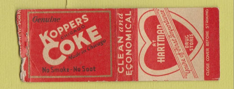 Matchbook Cover - Koppers Coke Coal Chicago IL Hartman Drug Stores BOBTAIL