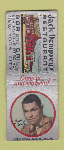 Matchbook Cover - Jack Dempsey's Restaurant New York City boxer BOBTAIL
