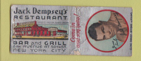 Matchbook Cover - Jack Dempsey's Restaurant New York City boxer WORN BOBTAIL