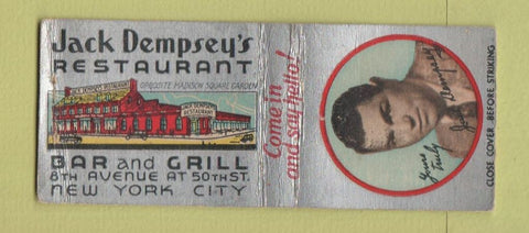Matchbook Cover - Jack Dempsey's Restaurant New York City boxer BOBTAIL