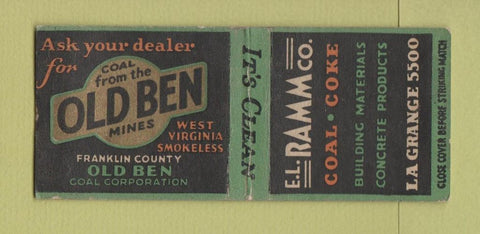 Matchbook Cover - Old Ben Coal Ramm Coke Chicago? BOBTAIL