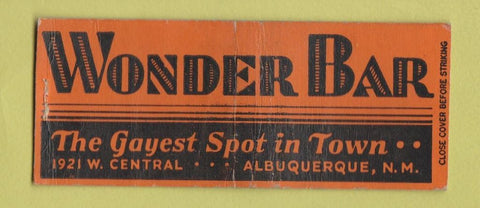 Matchbook Cover - Wonder Bar Albuquerque NM BOBTAIL