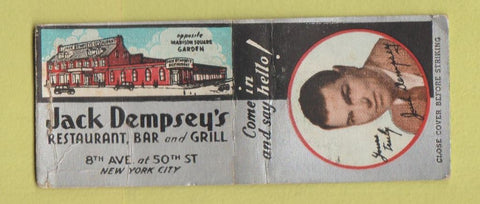 Matchbook Cover - Jack Dempsey's Restaurant New York City boxer WEAR BOBTAIL