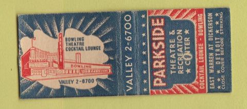 Matchbook Cover - Parkside Theatre Recreation Detroit MI movies  BOBTAIL