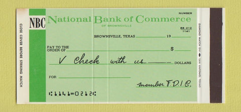 Matchbook Cover - Natoinal Bank of Commerce Brownsville TX 30 Strike SAMPLE