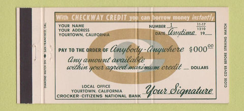 Matchbook Cover - Crocker Citizens National Bank CA 30 Strike