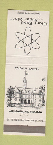 Matchbook Cover - Giant Food Grocery Colonial Capitol Williamsburg VA WEAR